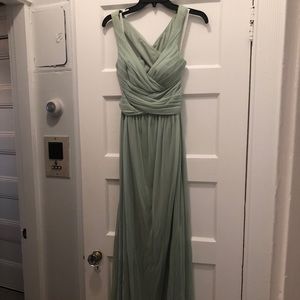 Mesh Long Bridesmaid Dress with Crisscross Back